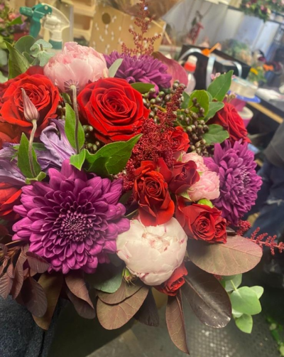Berry Romance - A rich and luxurious bouquet in beautiful deep reds, pinks and purples, perfect for making a statement.
